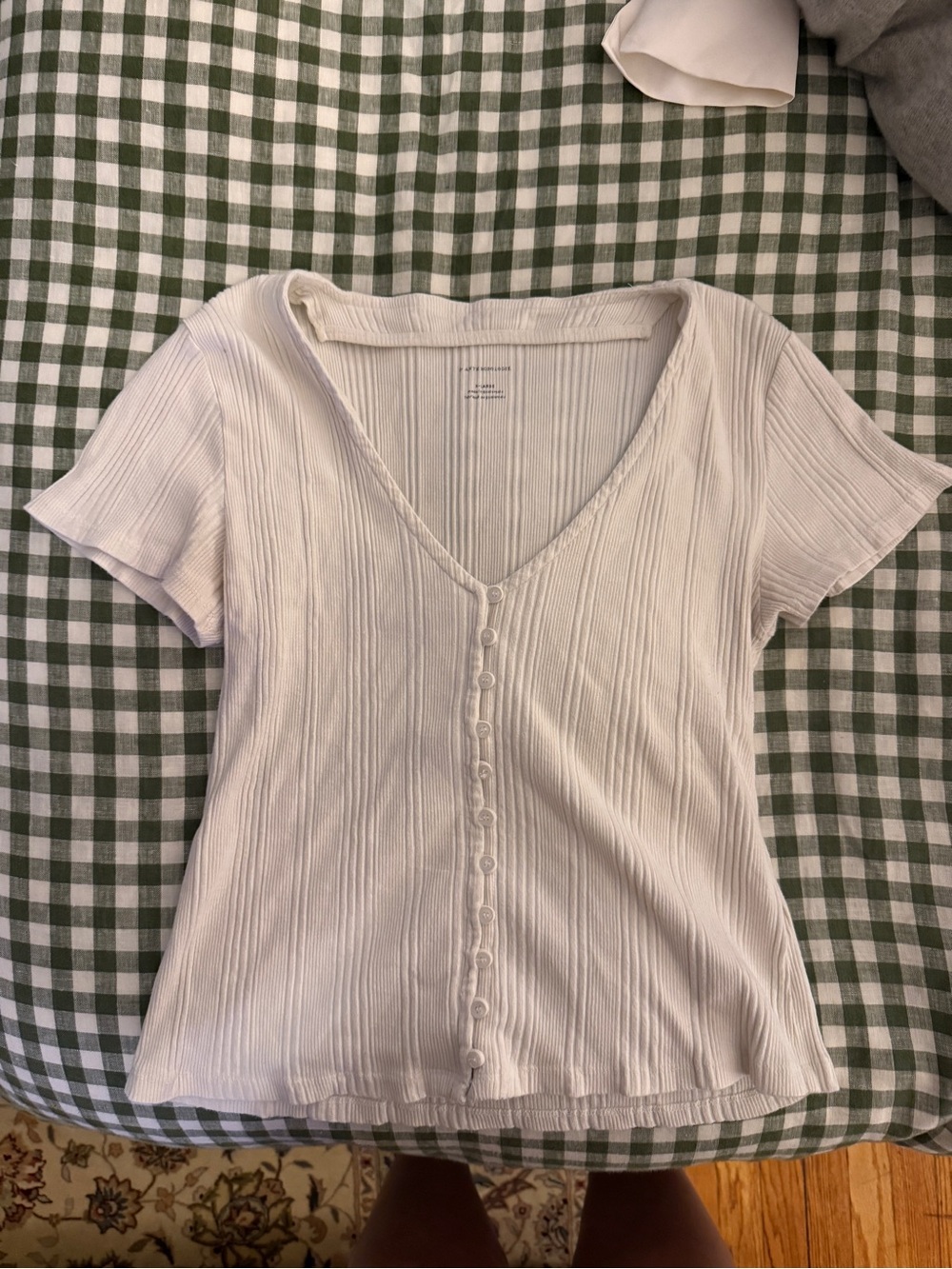 Anthropologie Ribbed Button-Front V-Neck Top